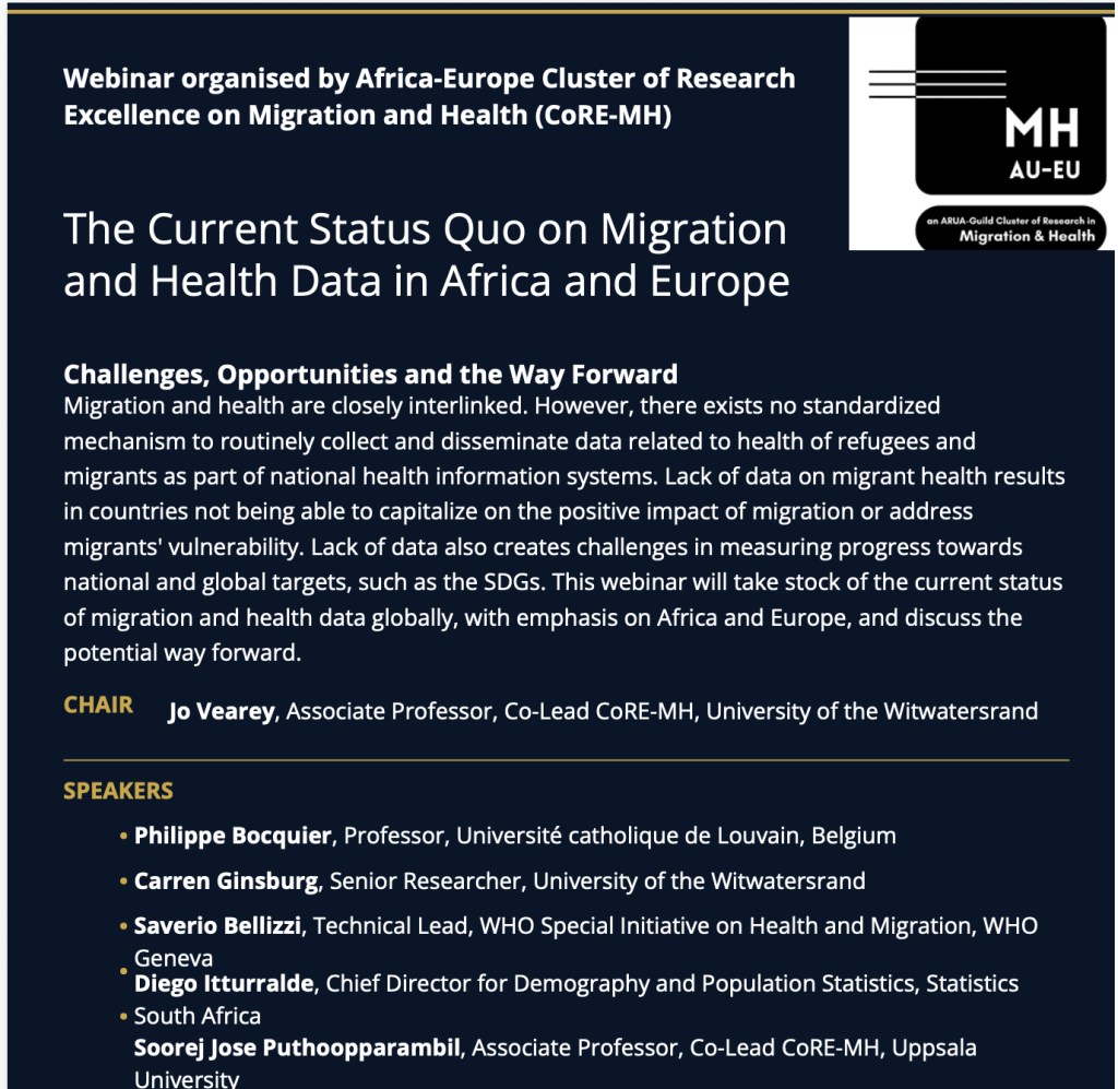 CoRE Webinar: the current status quo on migration and health data in Africa and Europe: challenges, opportunities and the way forward